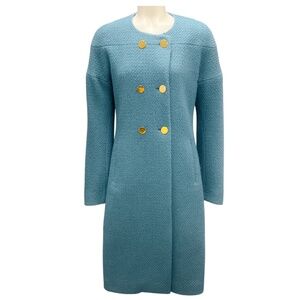 DEREK LAM BLUE COLLARLESS BOUCLE WOOL COAT